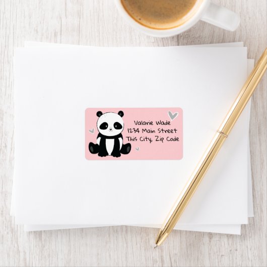 Zittende Panda met harten Roze Etiket (Insitu)