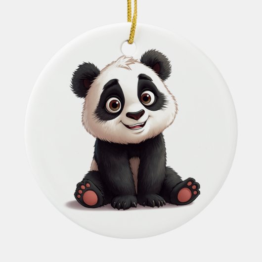 Zittende pandabeer cartoon illustratie artwork keramisch ornament (Voorkant)