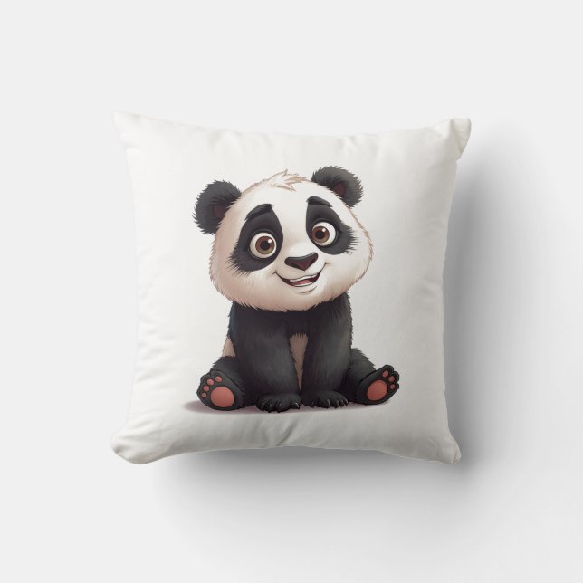 Zittende pandabeer cartoon illustratie artwork kussen (Voorkant)