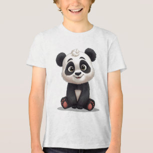 Zittende pandabeer cartoon illustratie artwork Tri-Blend shirt