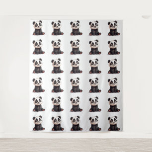 Zittende pandabeer cartoon illustratie artwork wandkleed