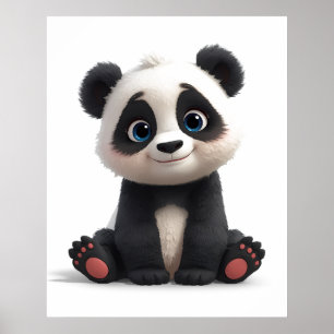 Zittende pandabeer cartoon illustratie kunst poster