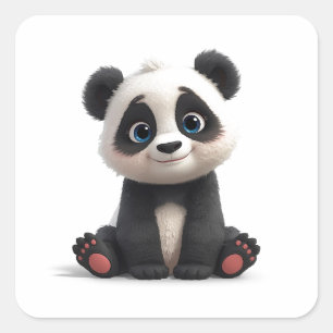 Zittende pandabeer Cartoon Illustratie Kunstkaart Vierkante Sticker