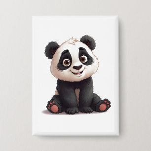 Zittende pandabeer Cartoon Illustratie Kunstwerk Button