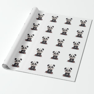 Zittende pandabeer Cartoon Illustratie Kunstwerk Cadeaupapier