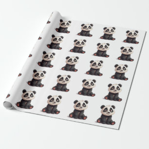 Zittende pandabeer Cartoon Illustratie Kunstwerk Cadeaupapier