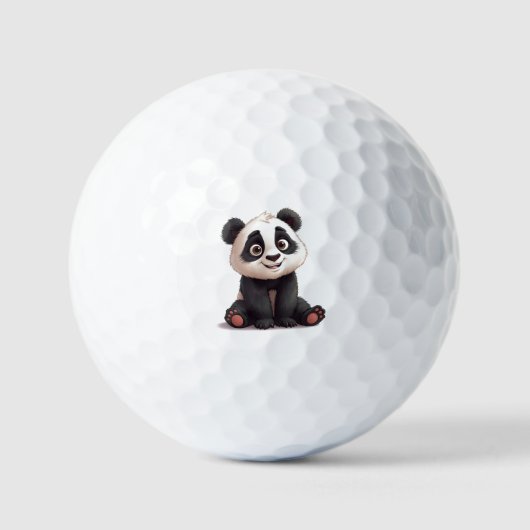 Zittende pandabeer Cartoon Illustratie Kunstwerk Golfballen (Voorkant)