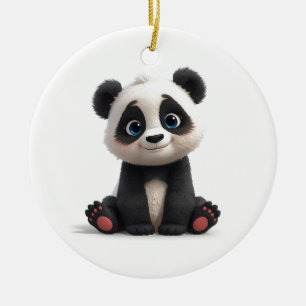 Zittende pandabeer Cartoon Illustratie Kunstwerk Keramisch Ornament