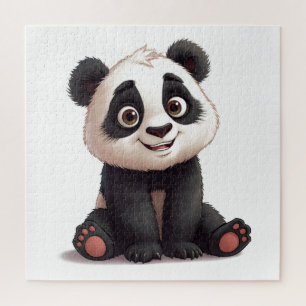 Zittende pandabeer cartoon illustratie kunstwerk legpuzzel