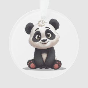 Zittende pandabeer cartoon illustratie kunstwerk ornament