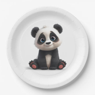 Zittende pandabeer Cartoon Illustratie Kunstwerk Papieren Bordje