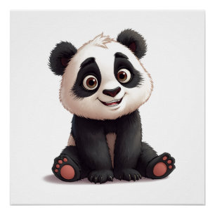 Zittende pandabeer cartoon illustratie kunstwerk perfect poster