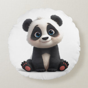 Zittende pandabeer Cartoon Illustratie Kunstwerk Rond Kussen