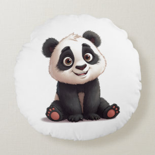 Zittende pandabeer cartoon illustratie kunstwerk rond kussen