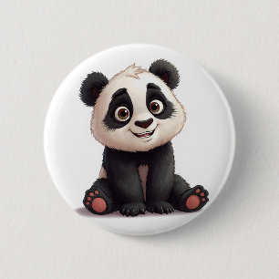 Zittende pandabeer Cartoon Illustratie Kunstwerk Ronde Button 5,7 Cm