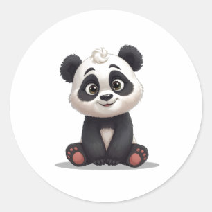 Zittende pandabeer cartoon illustratie kunstwerk ronde sticker