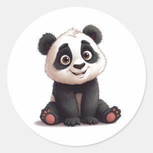 Zittende pandabeer Cartoon Illustratie Kunstwerk Ronde Sticker