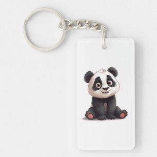 Zittende pandabeer Cartoon Illustratie Kunstwerk Sleutelhanger