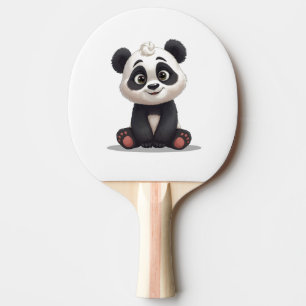 Zittende pandabeer Cartoon Illustratie Kunstwerk Tafeltennisbatje