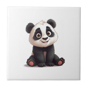 Zittende pandabeer cartoon illustratie kunstwerk tegeltje