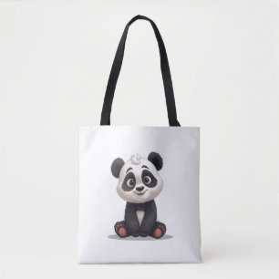 Zittende pandabeer Cartoon Illustratie Kunstwerk Tote Bag