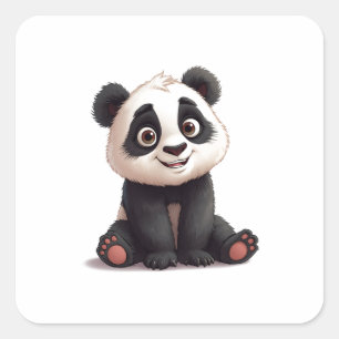 Zittende pandabeer Cartoon Illustratie Kunstwerk Vierkante Sticker
