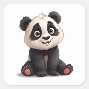 Zittende pandabeer Cartoon Illustratie Kunstwerk Vierkante Sticker