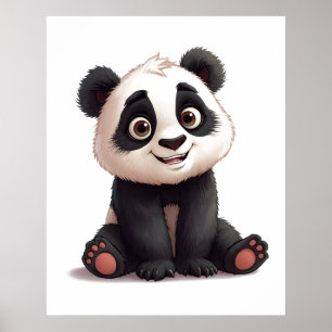Zittende pandabeer cartoonillustratie kunstwerk poster