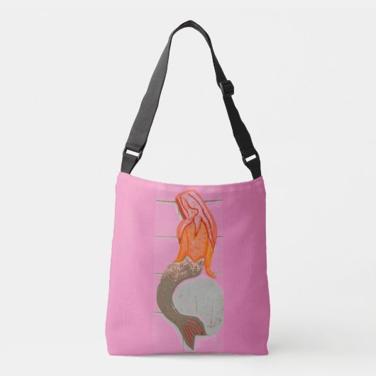 Zittende roodharige zeemeermin roze crossbody tas (Voorkant)