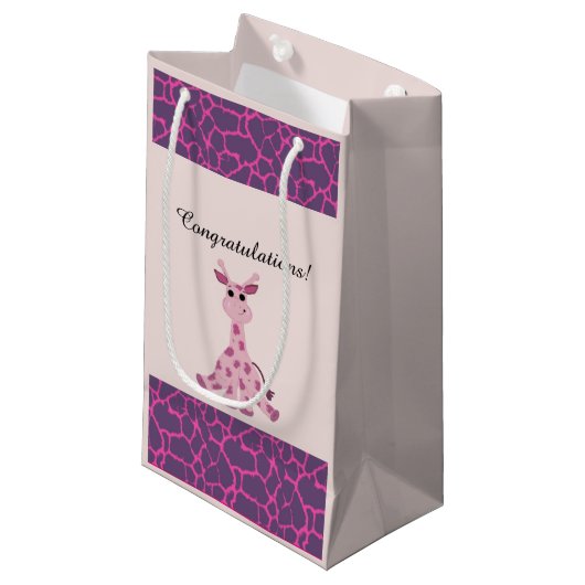 Zittende Roze Whimsical Giraffe Klein Cadeauzakje (Voorkant Gekanteld)