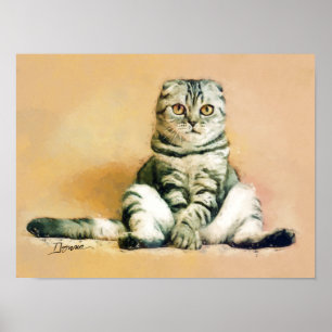 Zittende Schotse Fold Kat Portret Poster