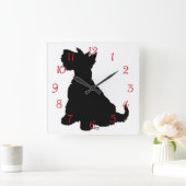 Zittende Scottie Dog Vierkante Klok (Huis)