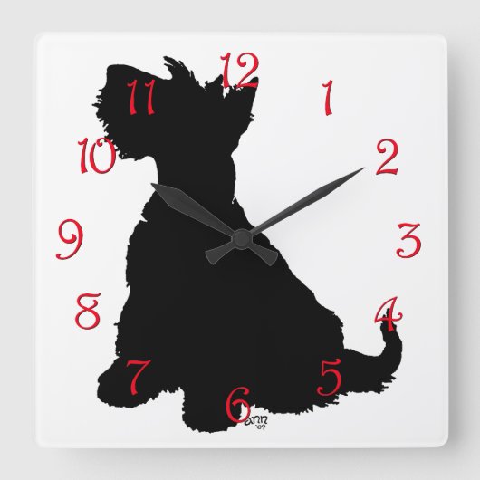 Zittende Scottie Dog Vierkante Klok (Voorkant)