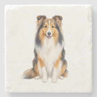 Zittende Shetland Sheepdog Natuurstenen Onderzette Stenen Onderzetter