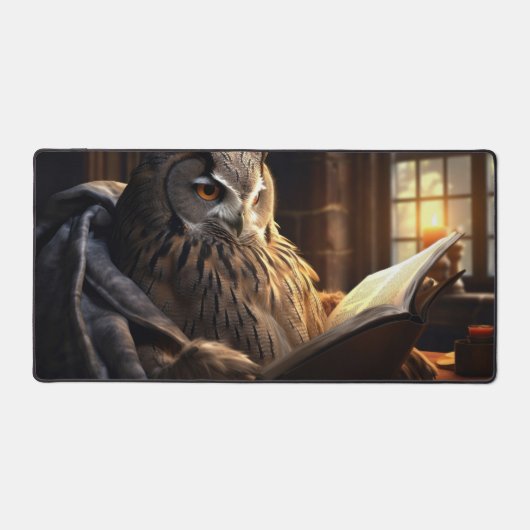 Zittende uil die een boek leest bureaumat (Voorkant)