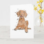 Zittende Vizsla Cartoon Kaart (Gele Bloem)