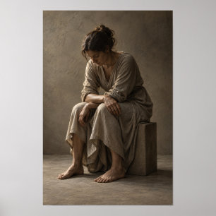 Zittende vrouw in neutrale gedrapeerde jurk Figura Poster