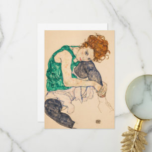 Zittende Vrouw met Gebogen Knie door Egon Schiele Bedankkaart
