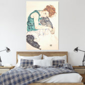 Zittende vrouw met hoofd op knie canvas afdruk (Insitu (Slaapkamer))