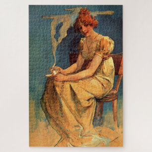 Zittende vrouw met koffiekopje - Alphonse Mucha Legpuzzel