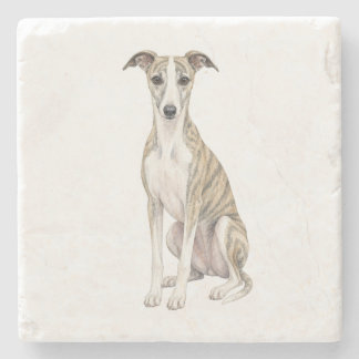 Zittende Whippet Natuurstenen Onderzetter
