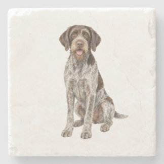 Zittende Wirehaired Pointing Griffon Natuursteen Stenen Onderzetter