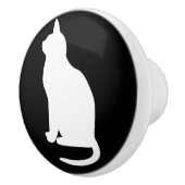 Zittende witte kat naar links keramische knop (Rechts)