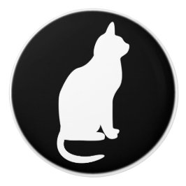 Zittende witte kat naar rechts gericht keramische knop
