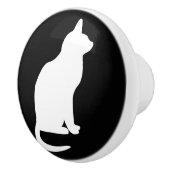 Zittende witte kat naar rechts gericht keramische knop (Rechts)