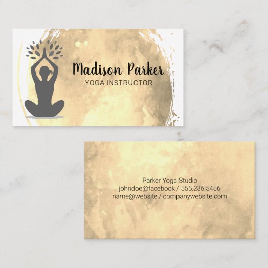 Zittende Yoga Pose | Gouden Waterverf geborsteld Visitekaartje (Voorkant / Achterkant)