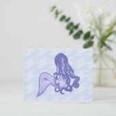 Zittende Zeemeermin Blauw Briefkaart (Staand voorkant)