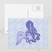 Zittende Zeemeermin Blauw Briefkaart (Voorkant / Achterkant)