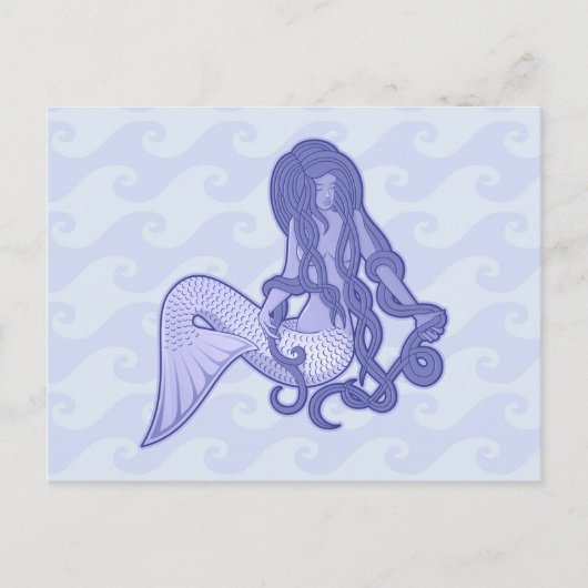 Zittende Zeemeermin Blauw Briefkaart (Voorkant)