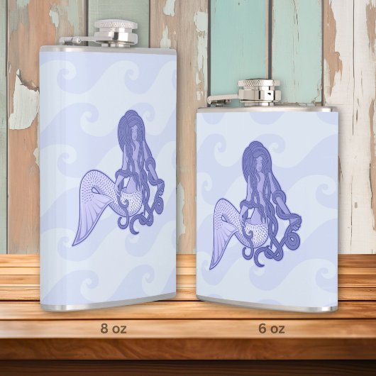 Zittende Zeemeermin Blauw Heupfles
